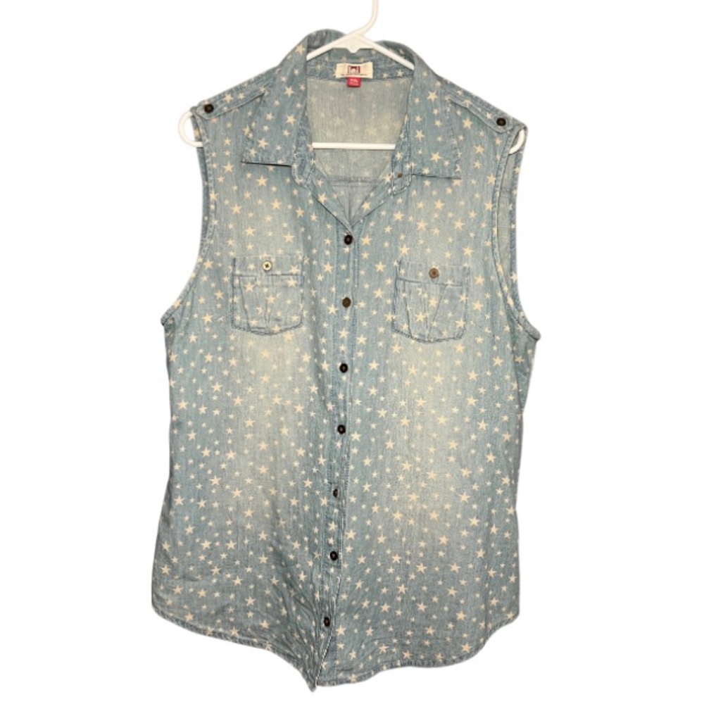 L.E.I. Distressed Sleeveless Collared Top Size XXL